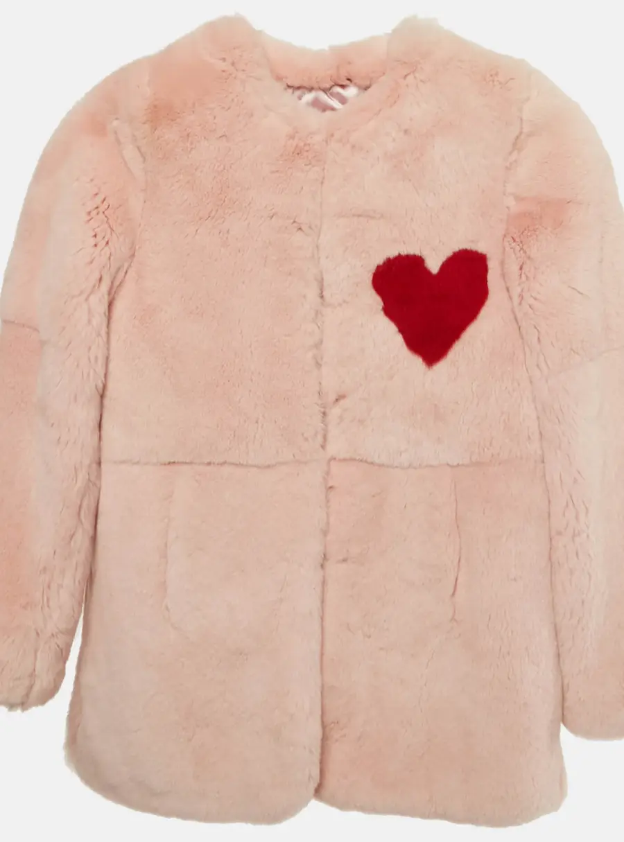 Philipp Plein Junior Pink Heart Detail Real Fur Coat 10Yrs