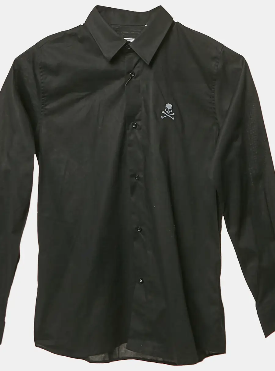 Philipp Plein Junior Black Cotton Button Front Shirt 10 Yrs