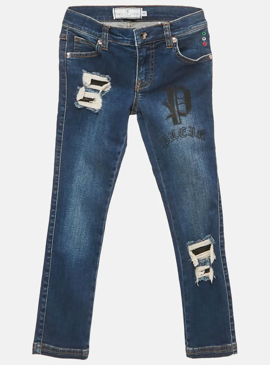 Philipp Plein Kids Blue Ripped Denim Jeans 6 Yrs Waist 22"