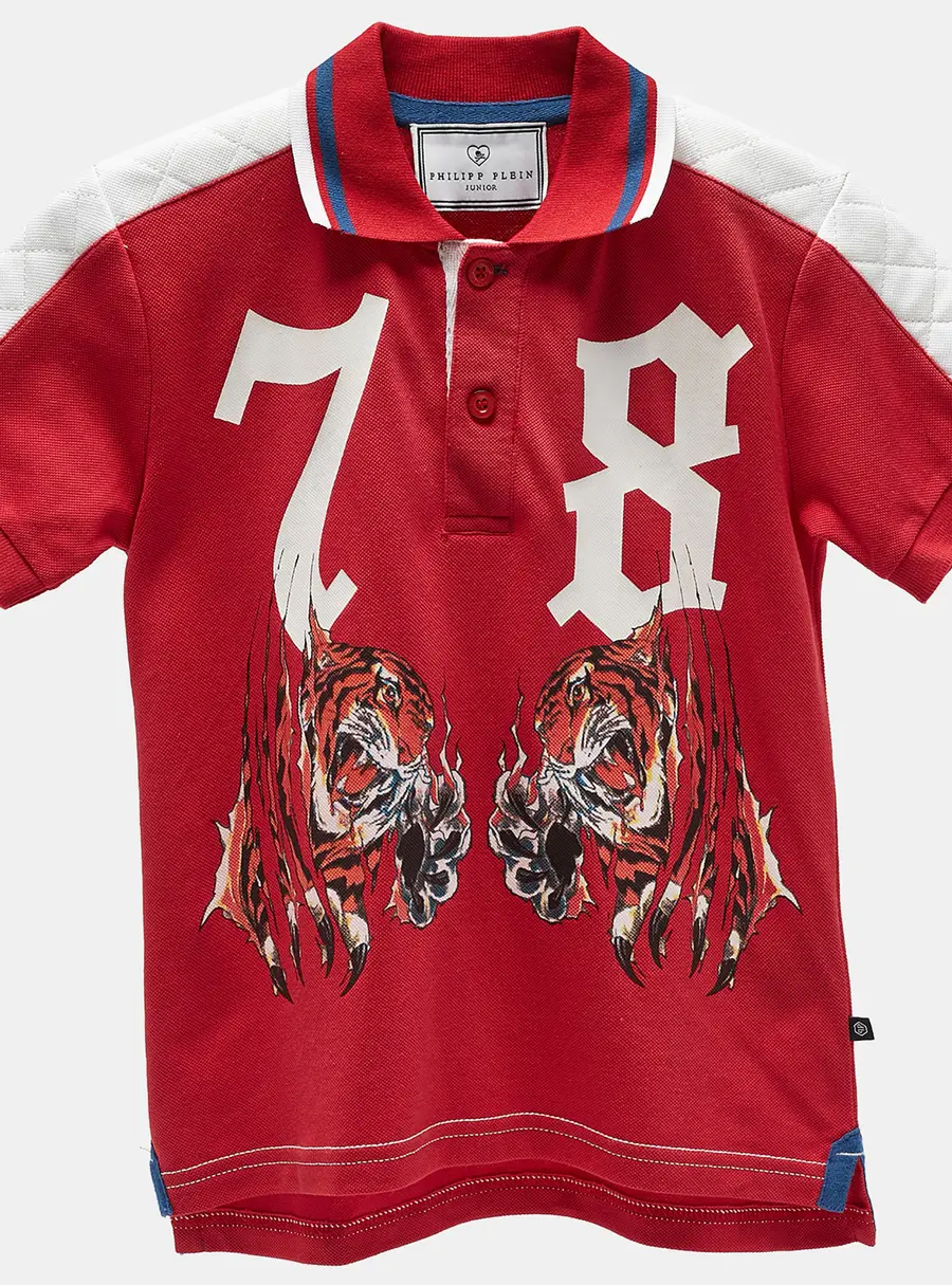Philipp Plein Junior Red Printed Roar Polo T-Shirt 8 Yrs