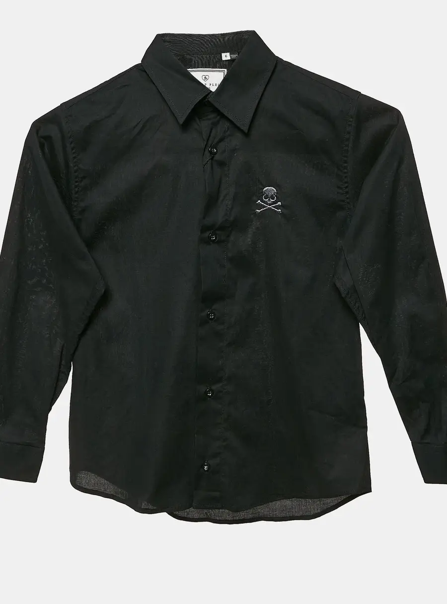Philipp Plein Junior Black Cotton Button Front Little Boss Shirt 6 Yrs