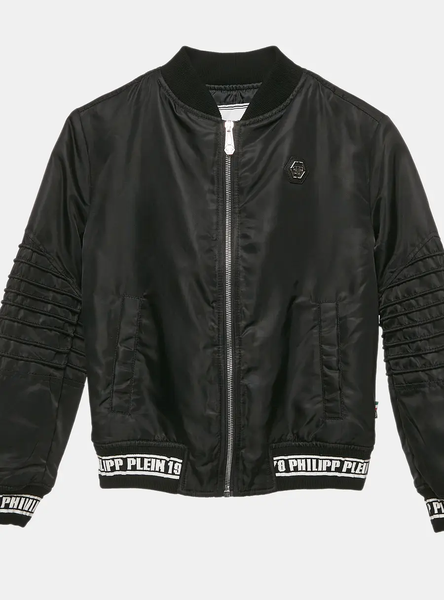 Philipp Plein Junior Black Nylon Zip-Up Jacket 10 Yrs