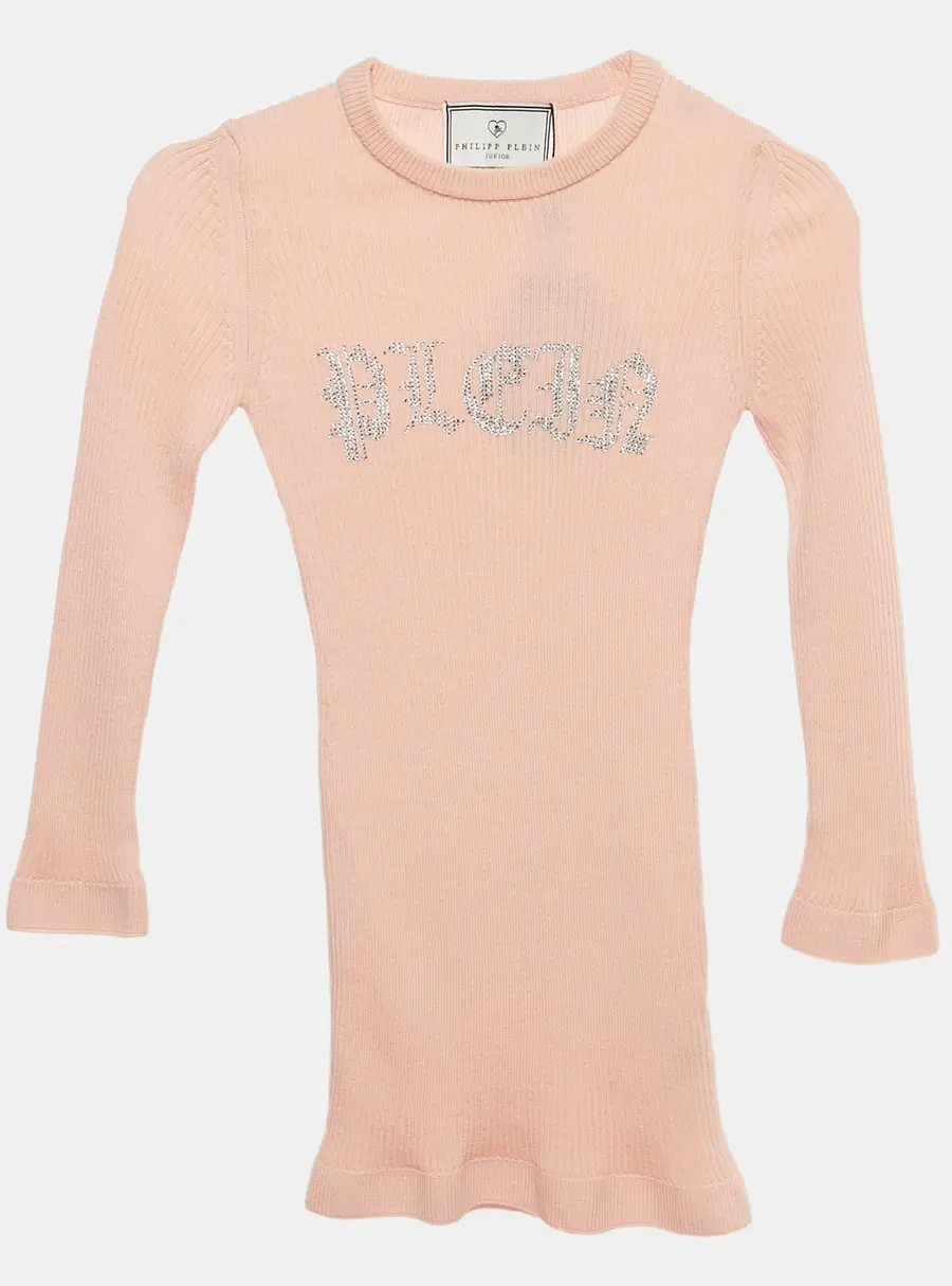 Philipp Plein Junior Pink Crystal Embellished Rib Knit Day Dress 6 Yrs