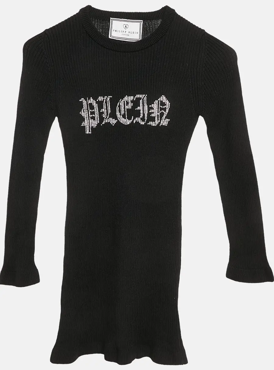 Philipp Plein Junior Black Crystal Embellished Rib Knit Day Dress 8 Yrs