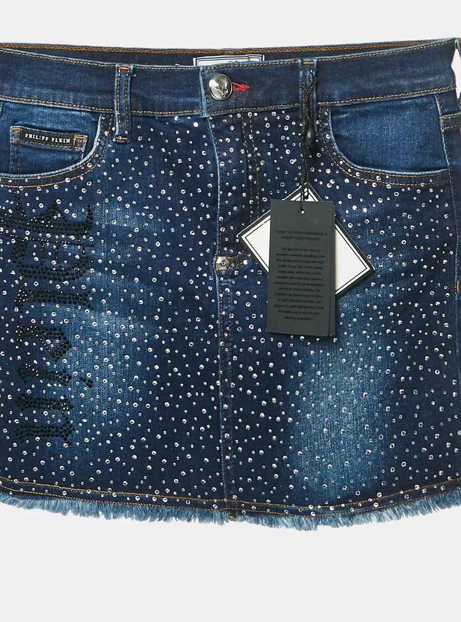 Philipp Plein Blue Crystal Embellished Denim Mini Skirt 12 Yrs