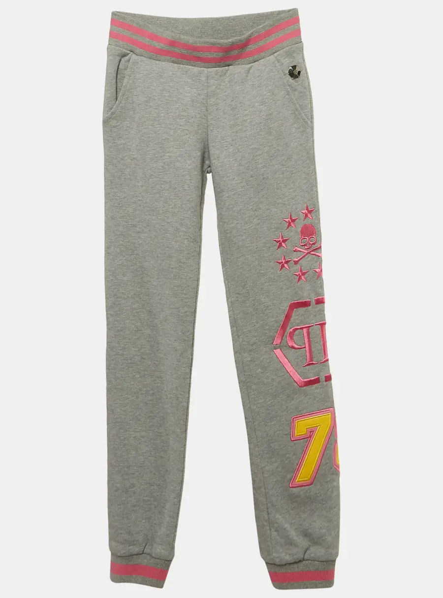 Philipp Plein Junior Grey Embroidered Cotton Knit Joggers 8 Yrs