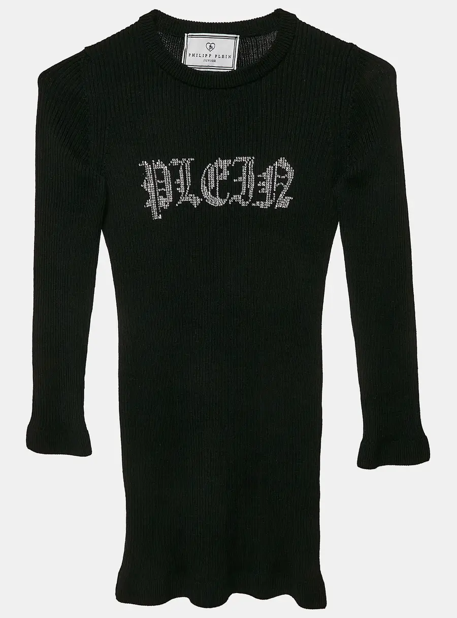 Philipp Plein Junior Black Crystal Embellished Rib Knit Wool Bodycon Dress 8 Yrs