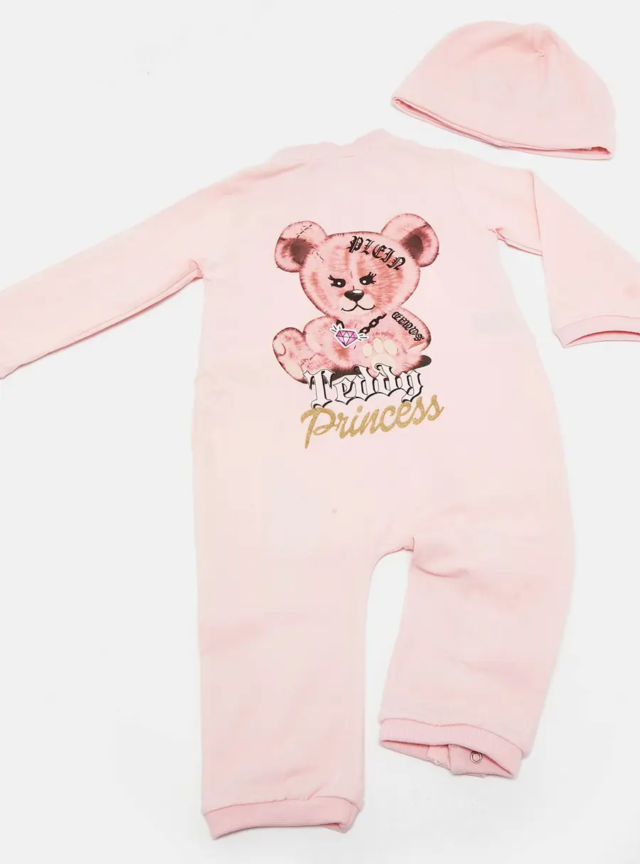 Philipp Plein Baby Pink Printed Jersey Growsuit and Cap 6-9M