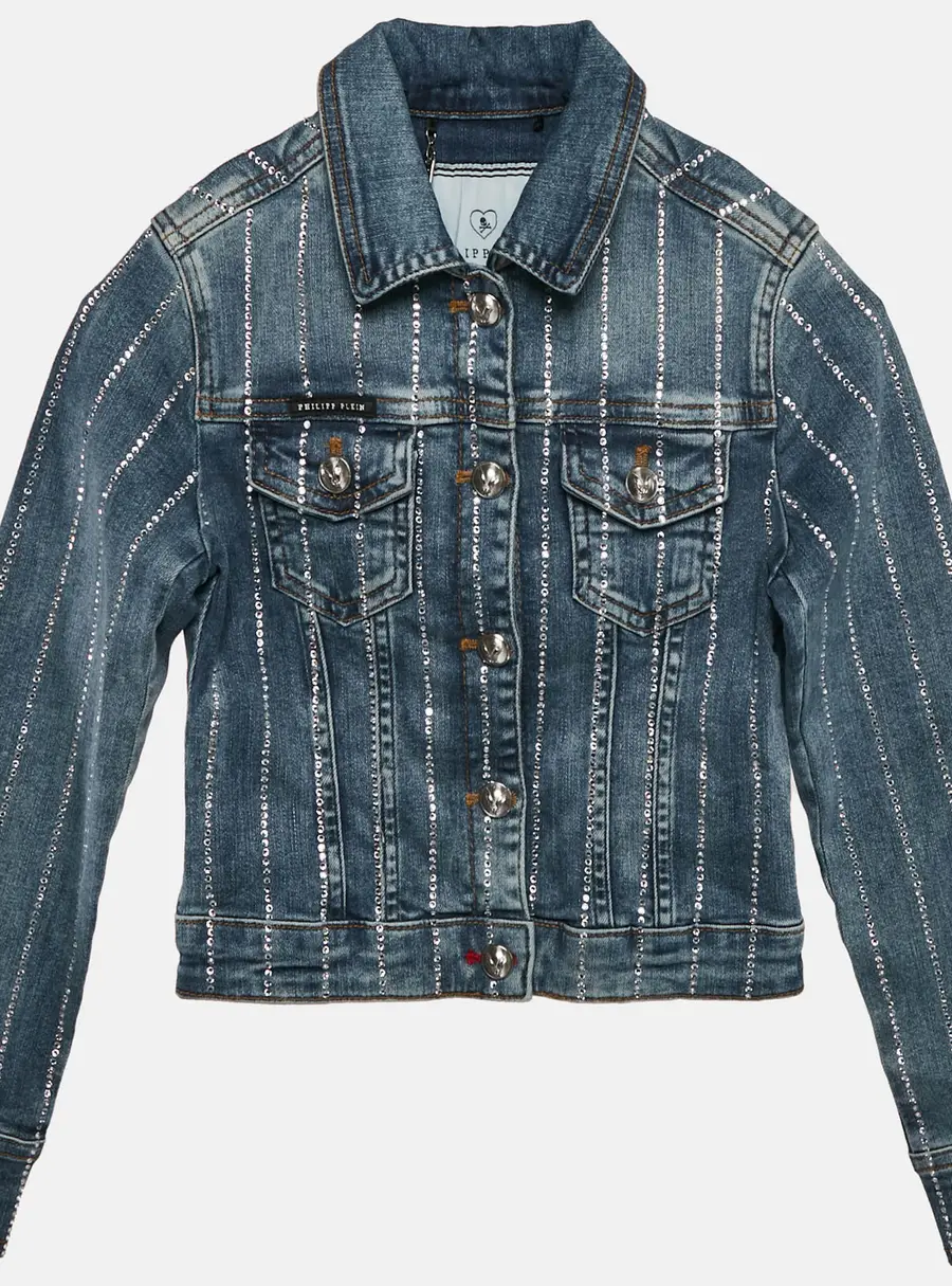 Philipp Plein Junior Blue Studded Denim Button Front Shelly Jacket 6 Yrs