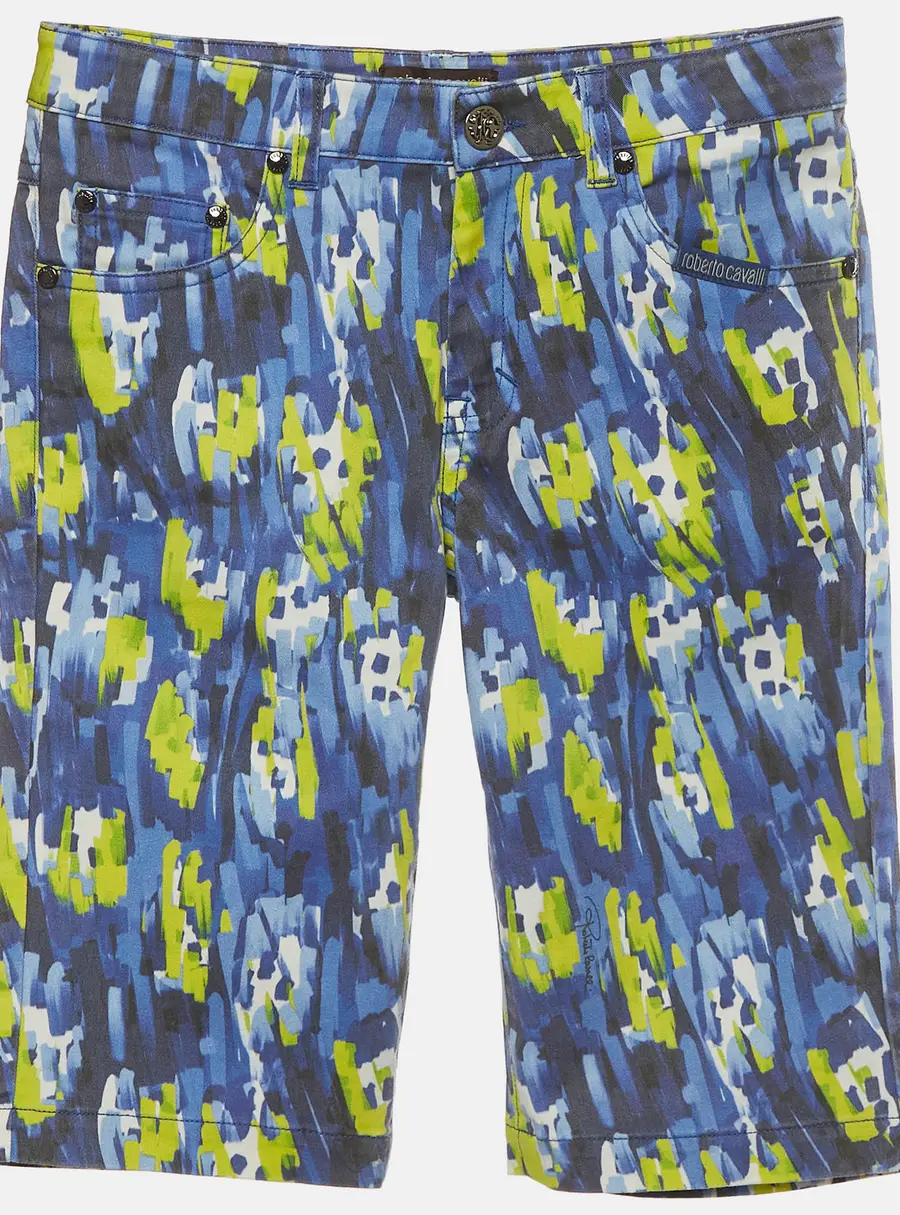 Roberto Cavalli Kids Blue Brushstroke Print Denim Shorts S