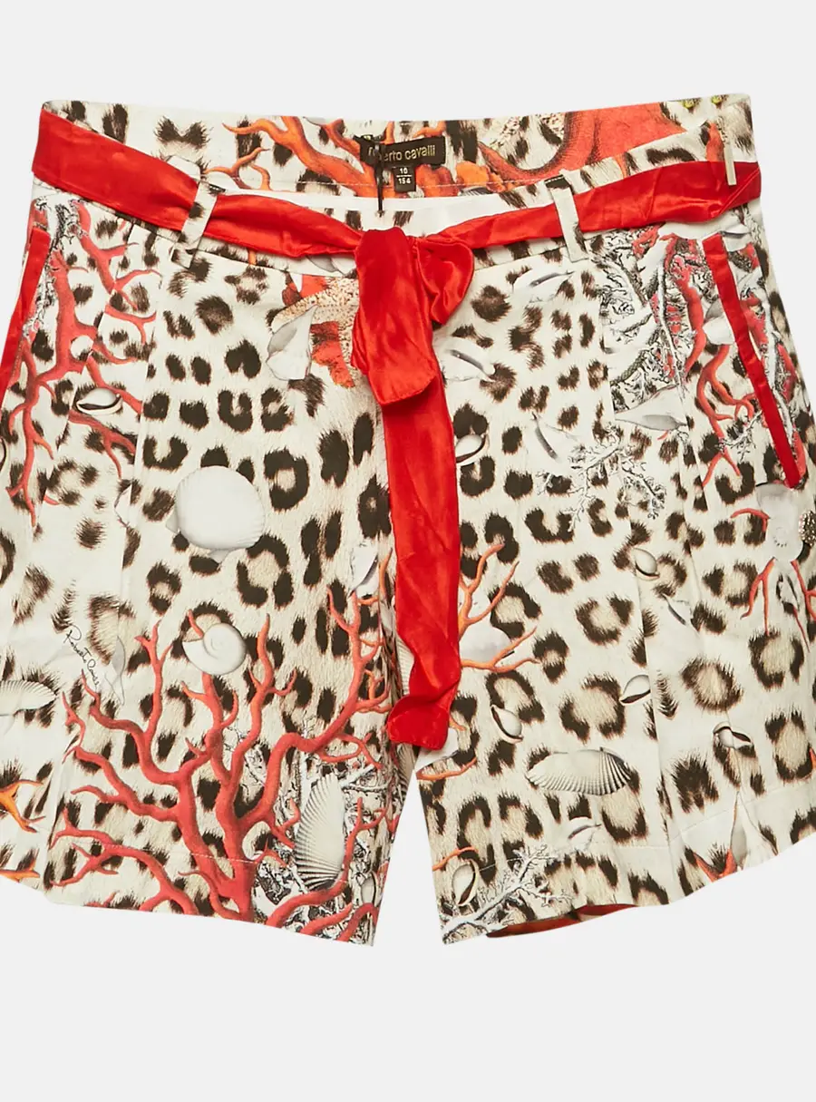 Roberto Cavalli Kids Brown/Red Leopard Print Cotton Shorts 10 Yrs