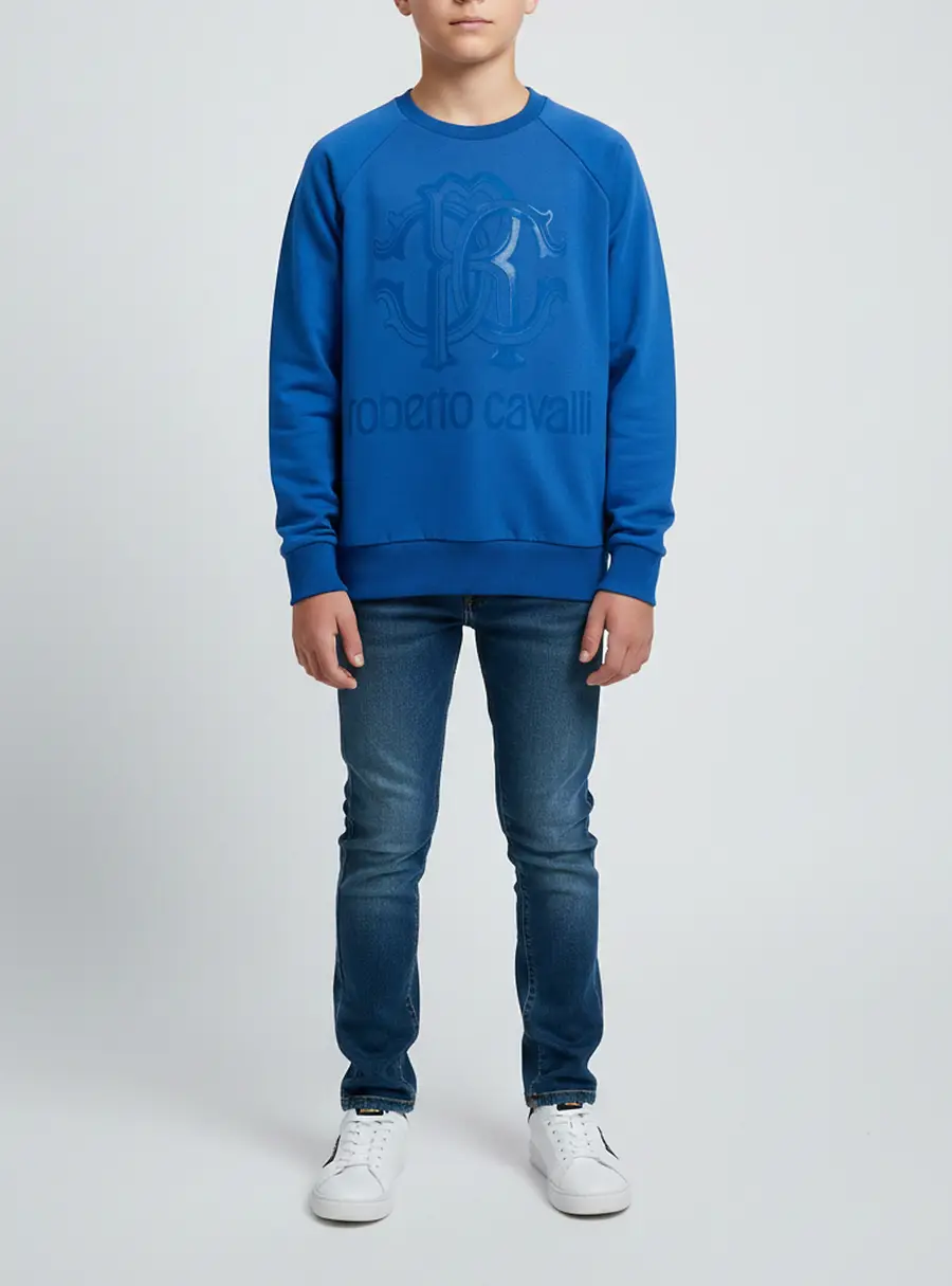 Roberto Cavalli Kids Blue Logo Graphic Jersey Sweatshirt 8 Yrs