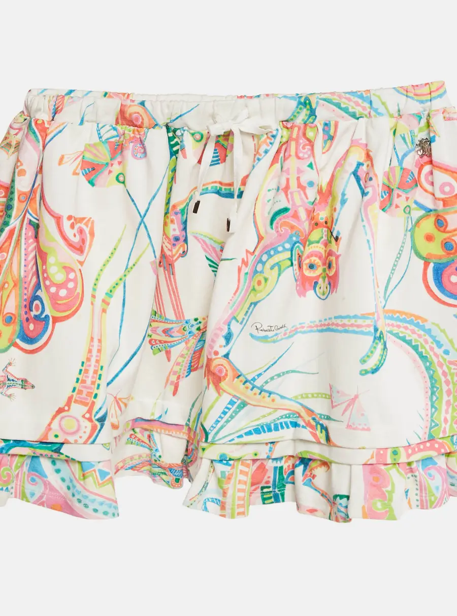 Roberto Cavalli Kids White Printed Cotton Drawstring Skirt 10 Yrs