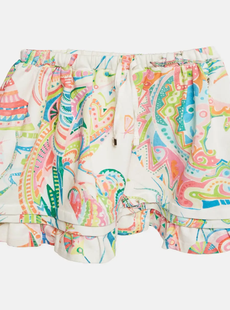 Roberto Cavalli Kids White Printed Cotton Drawstring Skirt 6 Yrs