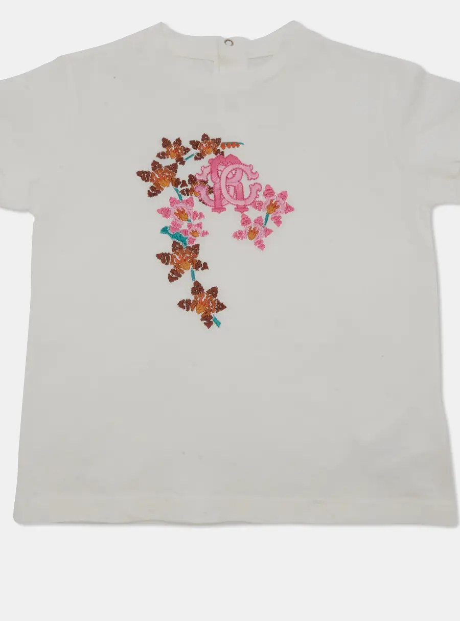 Roberto Cavalli White Floral Logo Embroidered Jersey T-Shirt 3 Yrs