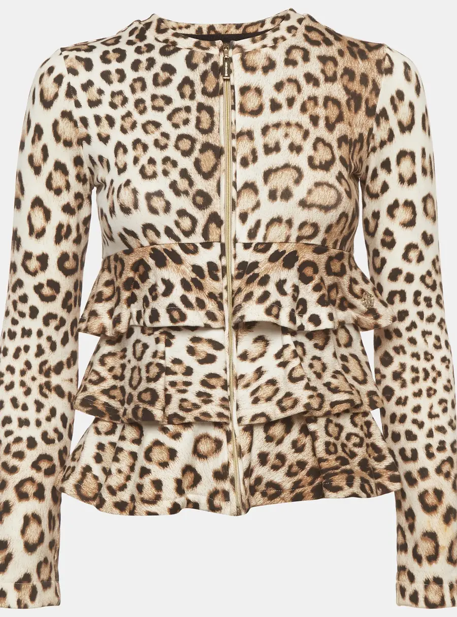 Roberto Cavalli Brown Leopard Print Jersey Zip Up Jacket 10Yrs
