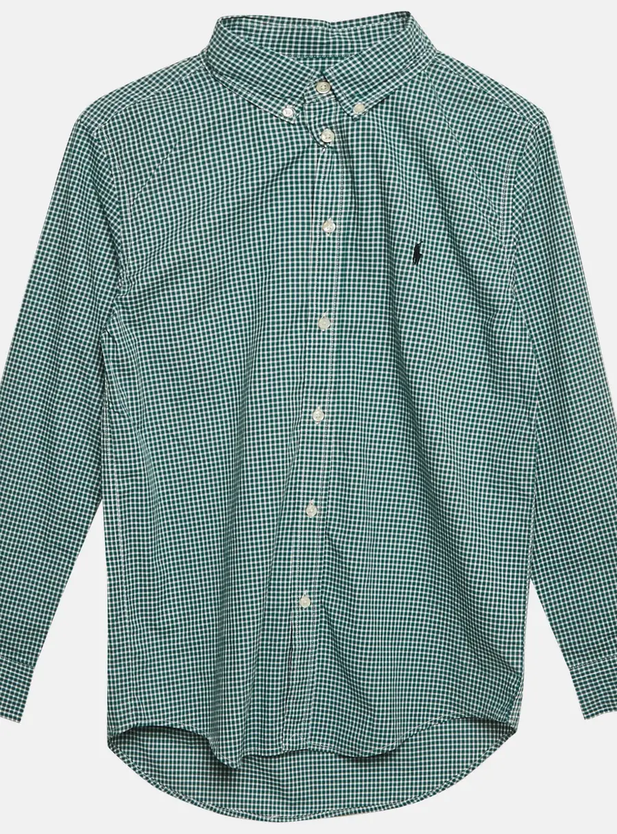 Ralph Lauren Kids Evergreen/White Gingham Cotton Long Sleeve Shirt XL (18-20)