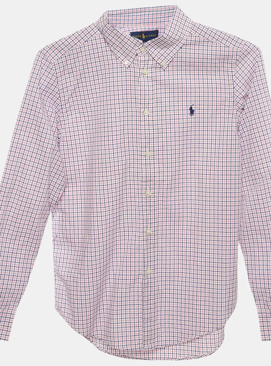 Ralph Lauren Kids Pink/Blue Check Cotton Long Sleeve Shirt 14-16 Yrs