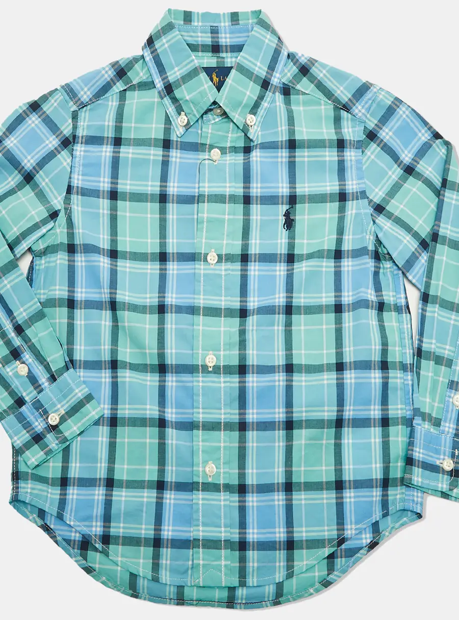 Polo Ralph Lauren Green/Blue Plaid Print Cotton Shirt 3 Yrs