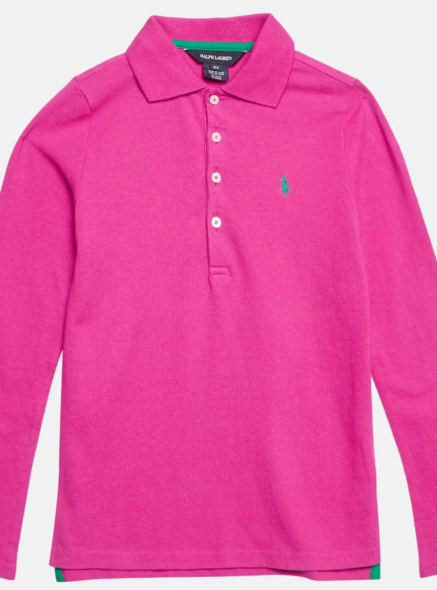 Ralph Lauren Kids Preppy Pink Cotton Pique Long Sleeve Polo T-Shirt 6 Yrs