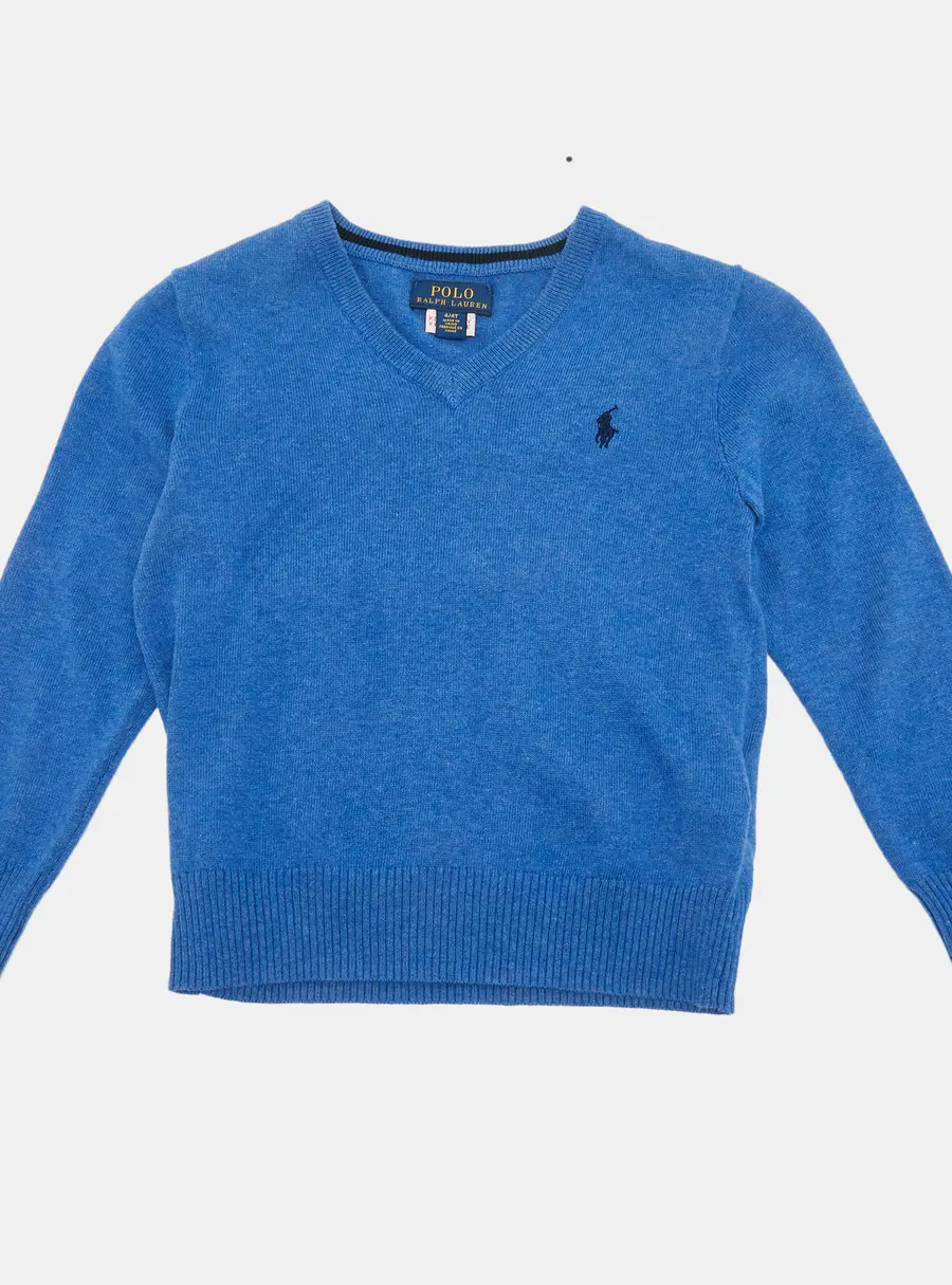 Ralph Lauren Kids Blue Wool V-Neck Sweater 4Yrs