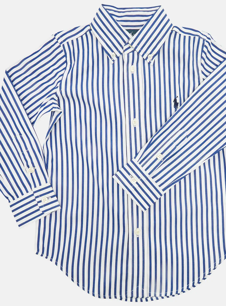 Ralph Lauren White/Blue Striped Cotton Long Sleeve Shirt 3 Yrs