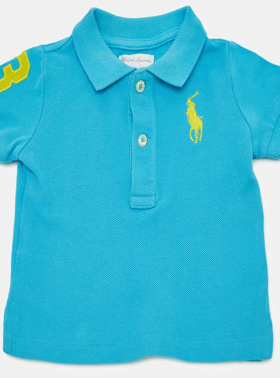 Ralph Lauren Kids Blue Embroidered Cotton Polo T-Shirt 3M