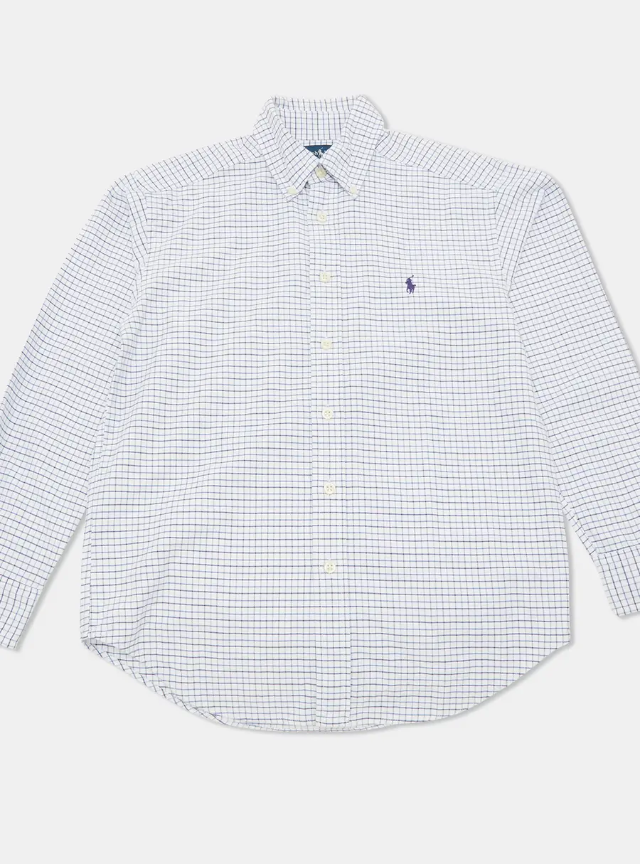 Ralph Lauren Kids White/Blue Plaid Cotton Long Sleeves Shirt 10Yrs