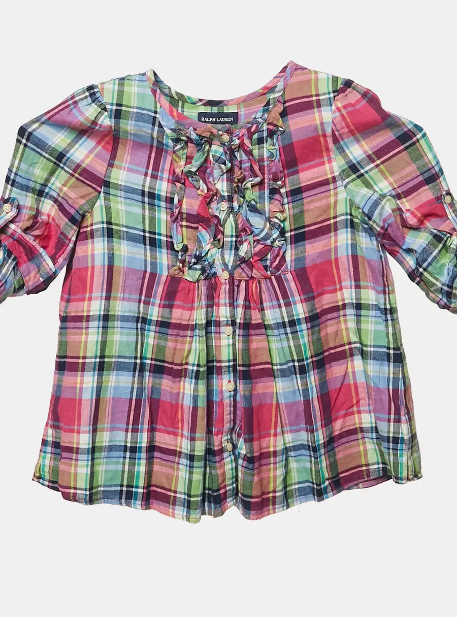 Ralph Lauren Pink/Blue Checks Cotton Ruffled Tunic Top 6 Yrs