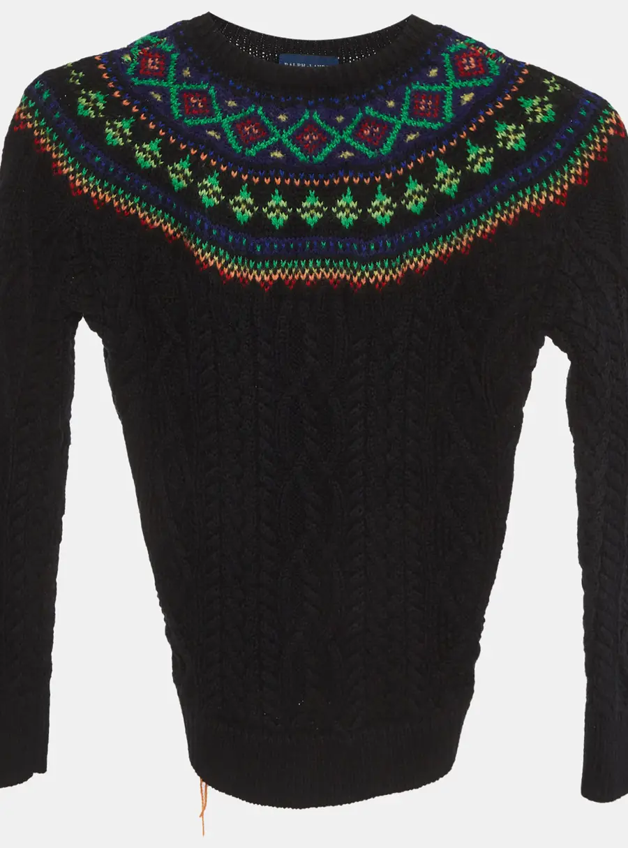 Ralph Lauren Kids Black Cable Knit Nordic Fair Isle Sweater 5 Yrs