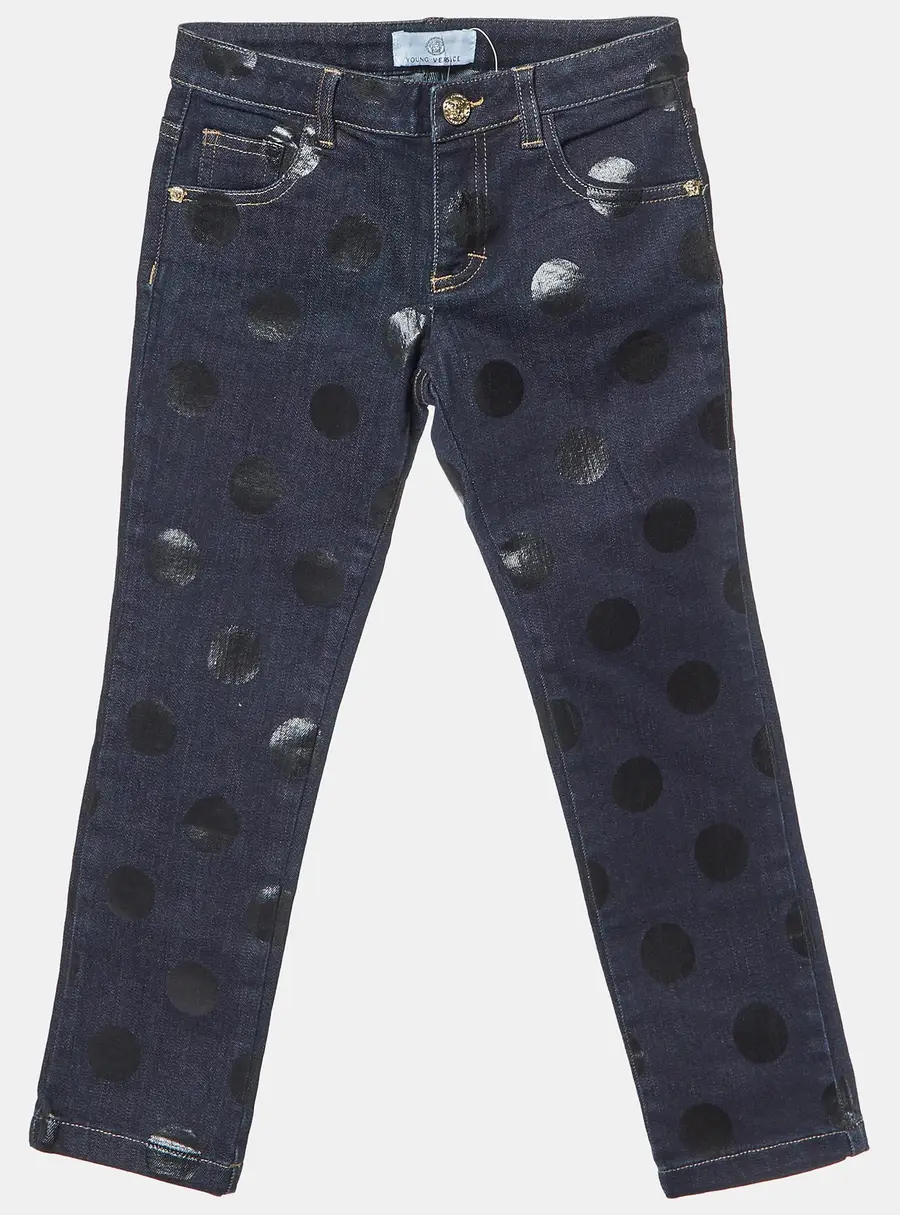 Young Versace Dark Blue Dot Print Denim Jeans 6 Yrs
