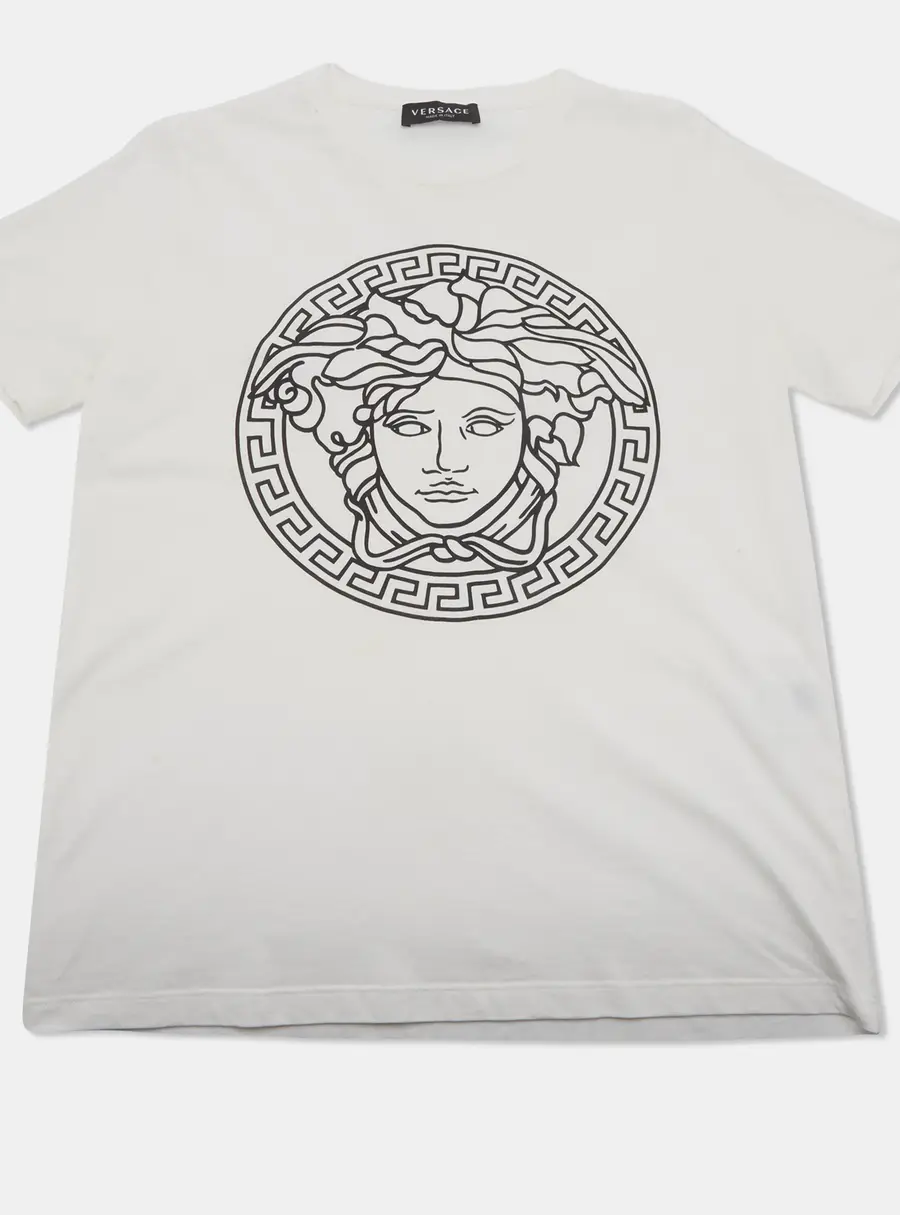 Versace Kids White Medusa Print Cotton Crew Neck T-Shirt Size 14 Yrs