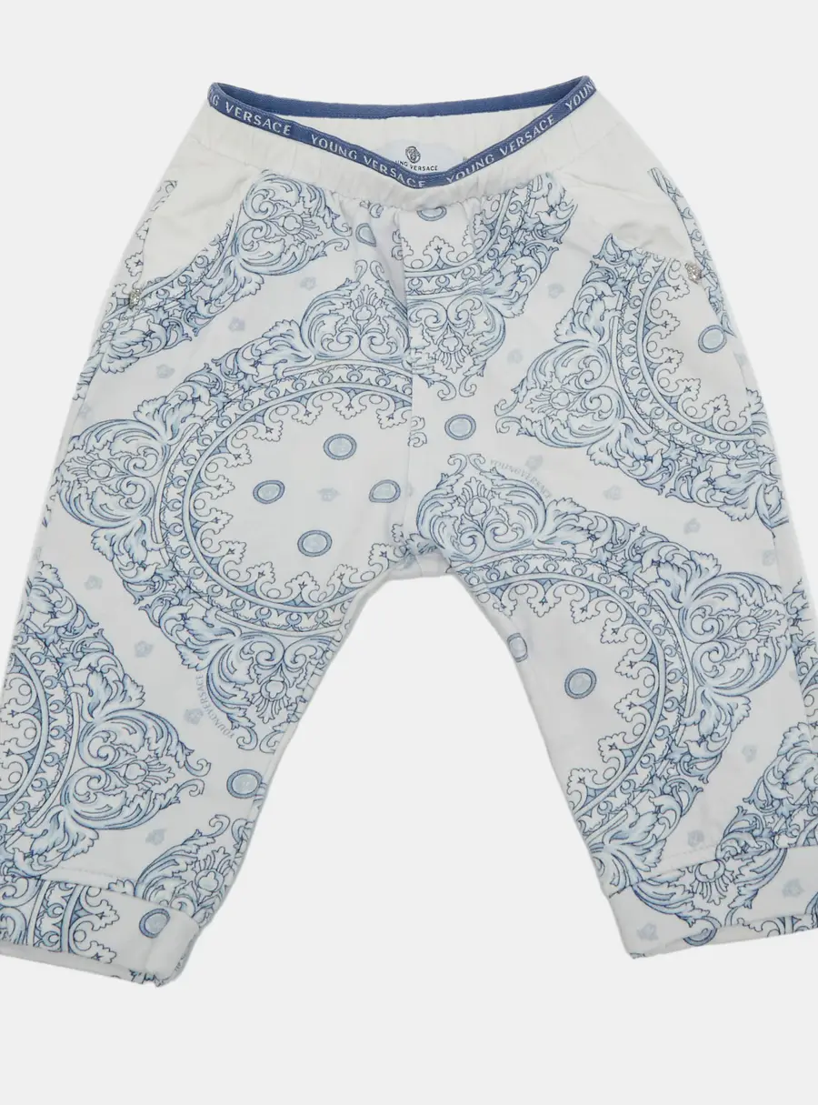 Young Versace Blue Barocco Print Cotton Pants 18M