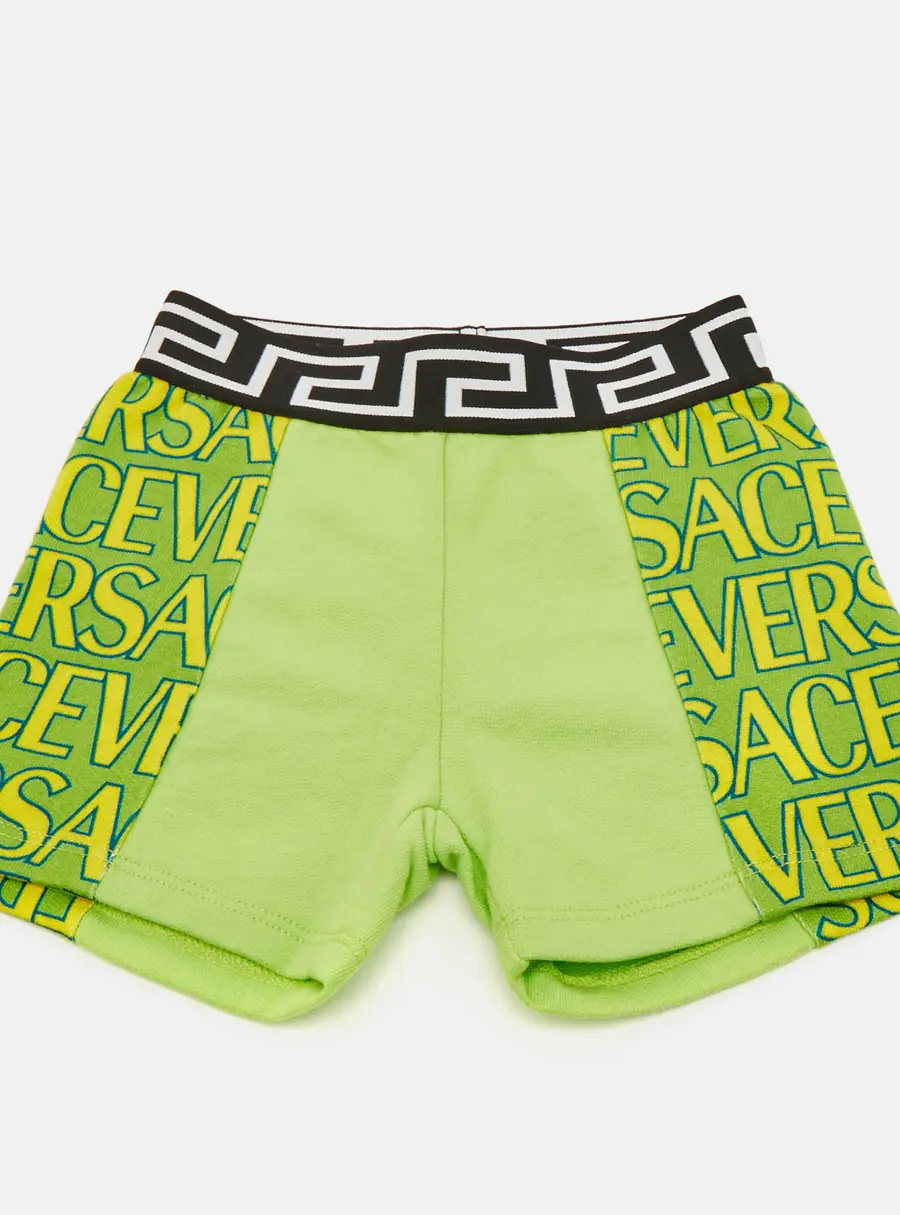 Versace Kids Green Logo Print Fleece Shorts 6/9M