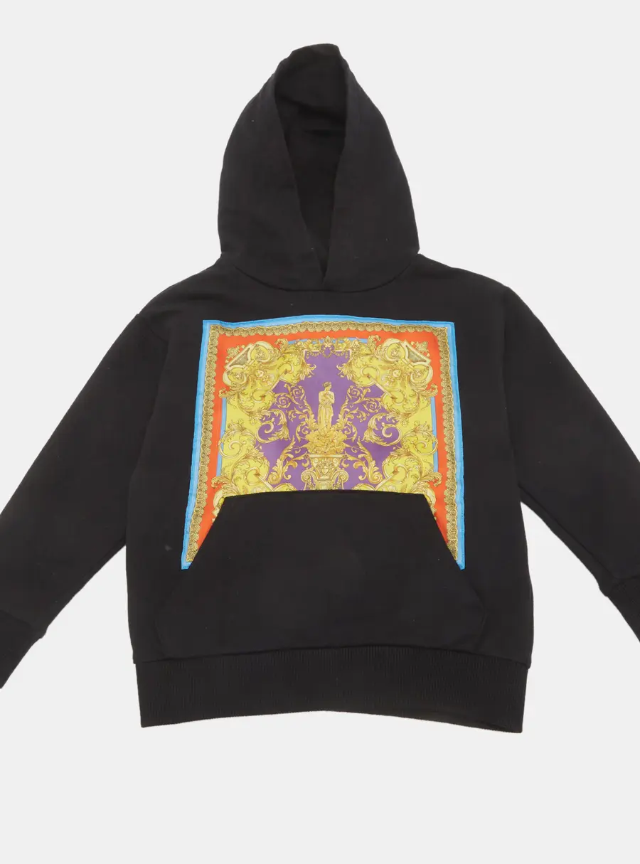 Versace Kids Black Barocco Goddess Print Hoodie 4Yrs