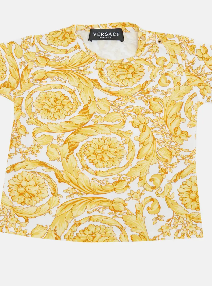 Versace kKds White/Yellow Barocco Print Jersey Top 12-18M