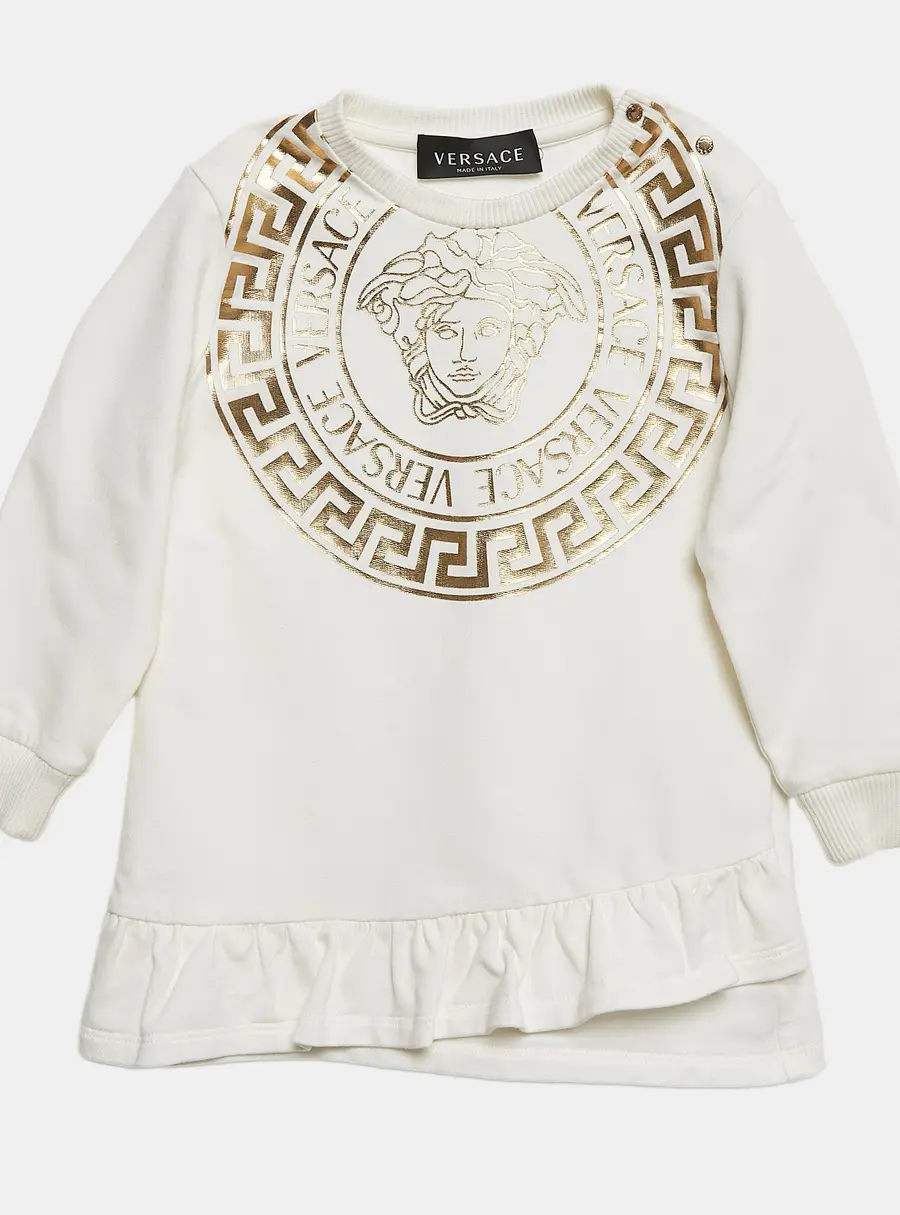 Versace Kids White Medusa Print Cotton Knit Dress 18-24 M