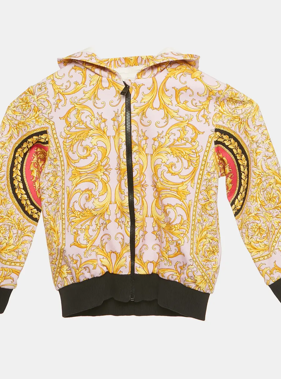 Versace Pink Baroque Print Jersey Zip Hooded Jacket 3M