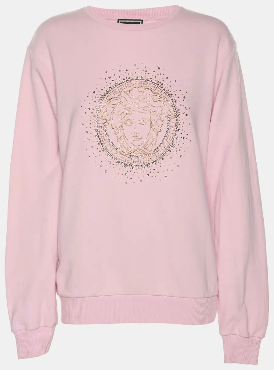 Versace Pink Knit Embellished Medusa Sweatshirt 14 Years