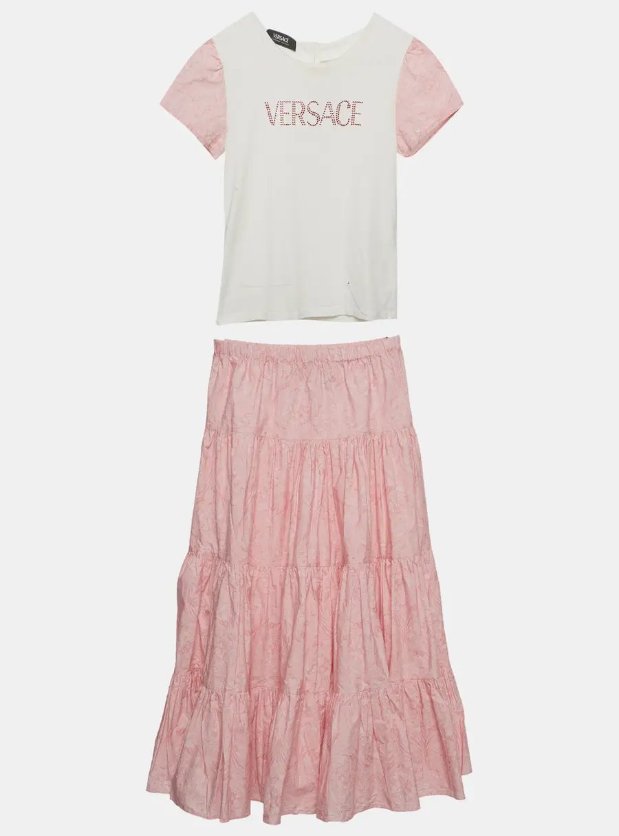 Versace White & Pink Cotton T-shirt & Maxi Skirt Set 10 Years