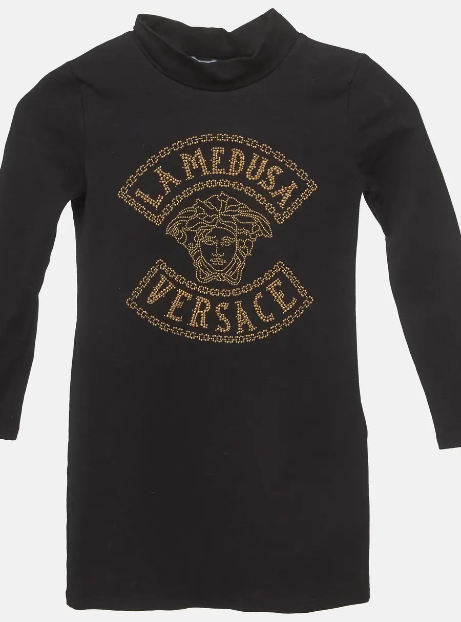Versace Kids Black Medusa Studded Jersey Dress 5Yrs