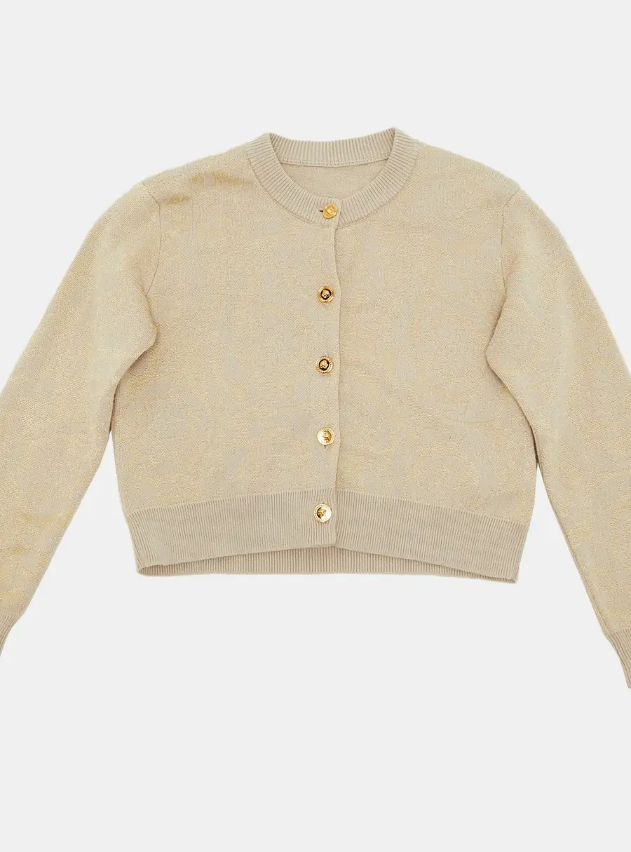Versace Kids Beige/Gold Barocco Jacquard Knit Cardigan 4 Yrs