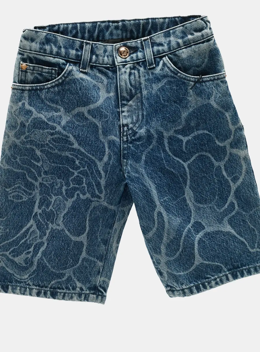 Versace Kids Blue Water Print Denim Shorts 8 Yrs