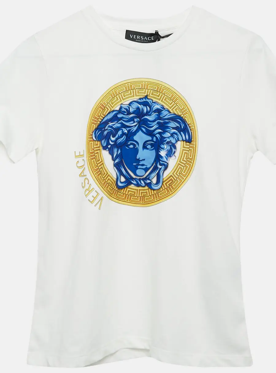 Versace Kids White Medusa Print Cotton Crew Neck T-Shirt 10 Yrs