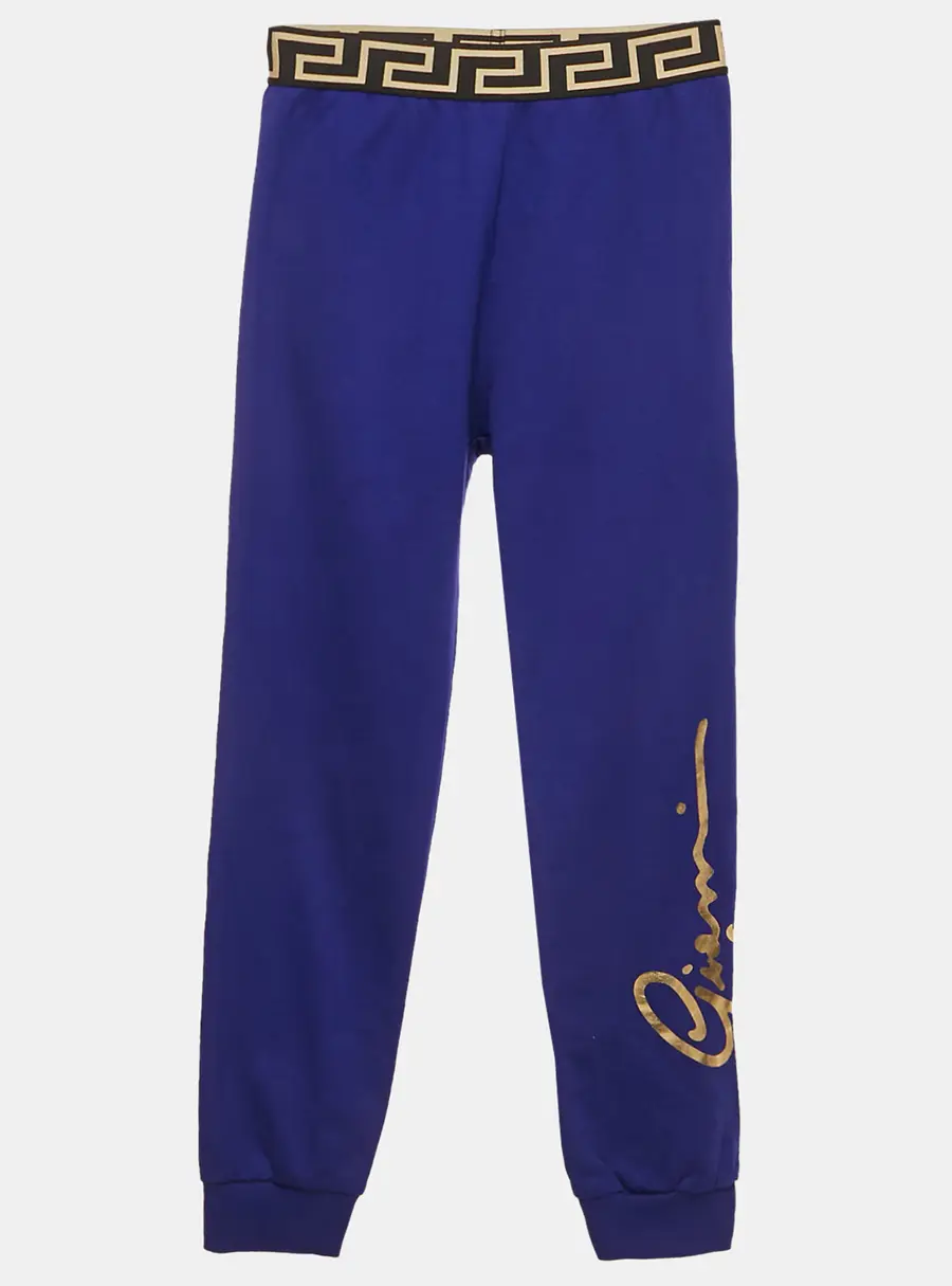 Versace Kids Blue Logo Print Cotton Knit Joggers 10 Yrs