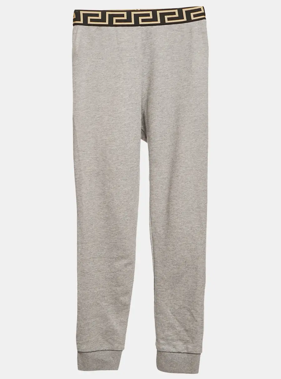 Versace Kids Grey Logo Waist Tape Detail Sweatpants 10 Yrs