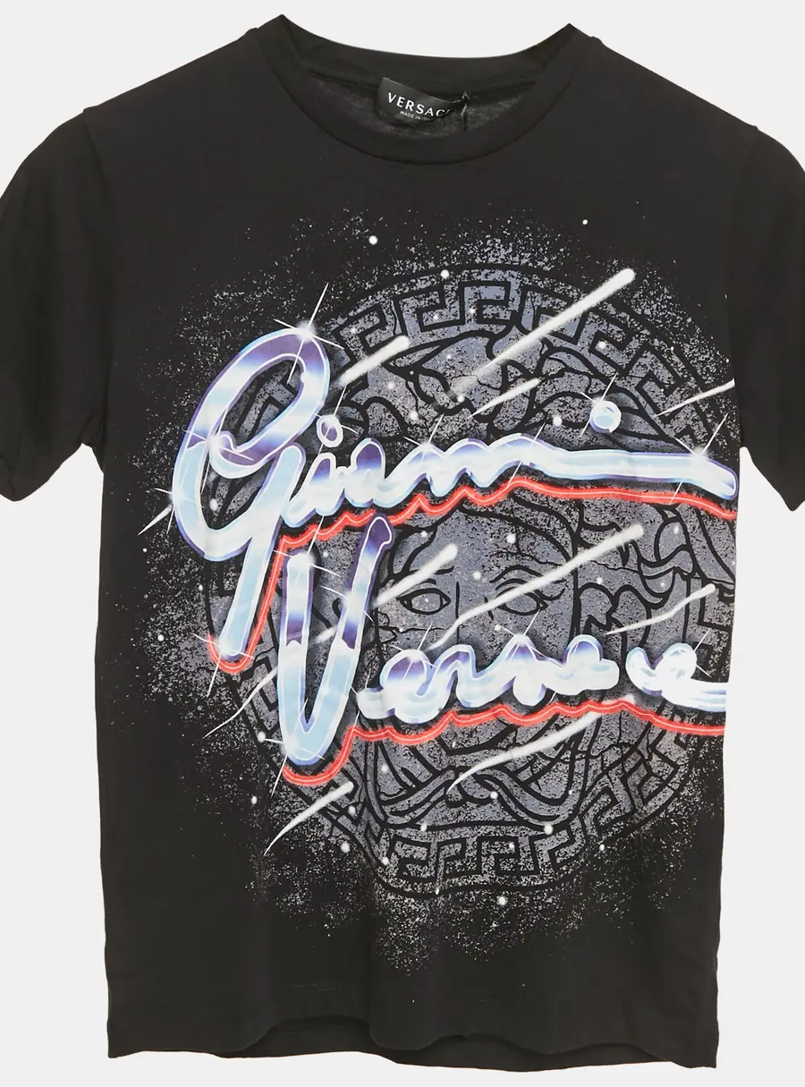 Versace Kids Black Printed Jersey Crewneck T-Shirt 12Yrs