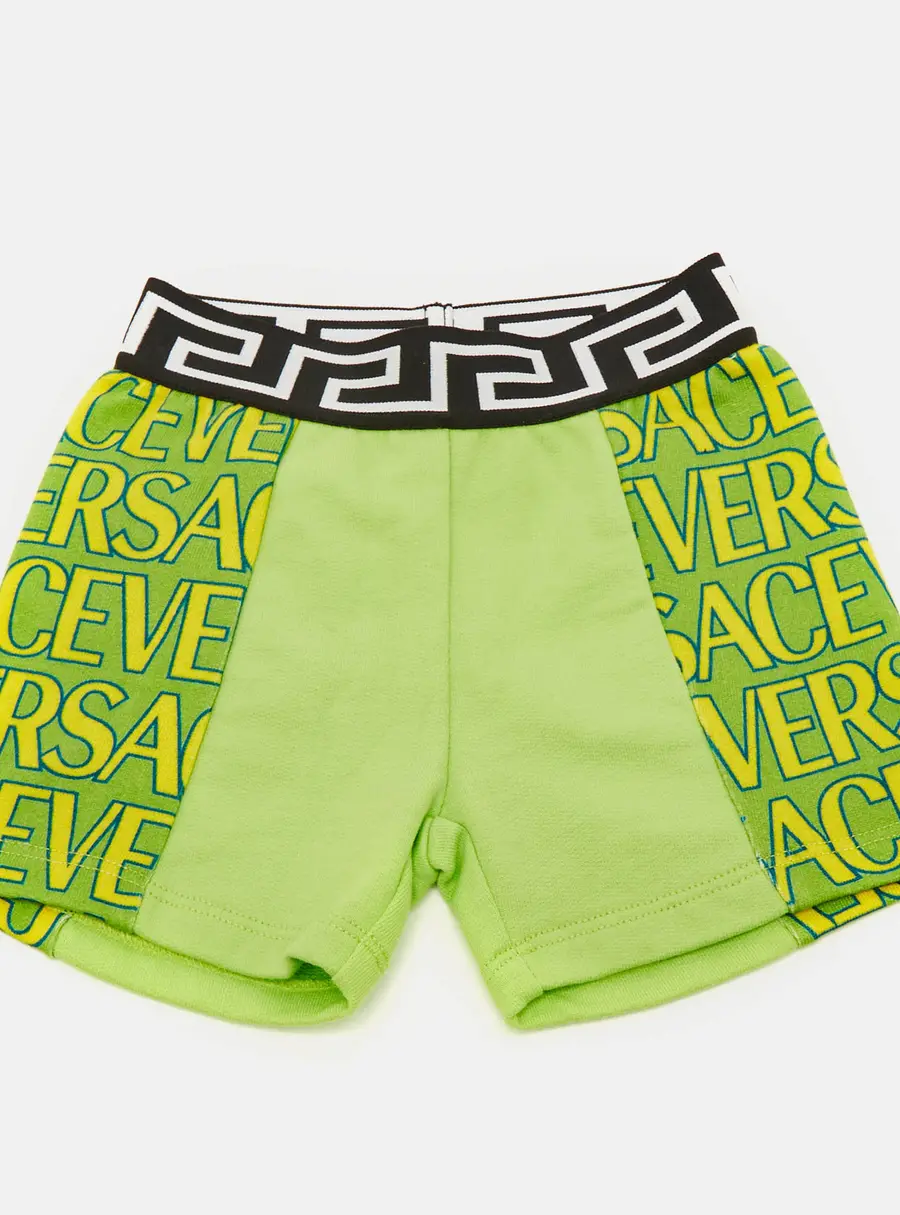 Versace Kids Green Logo Print Fleece Shorts 6/9M