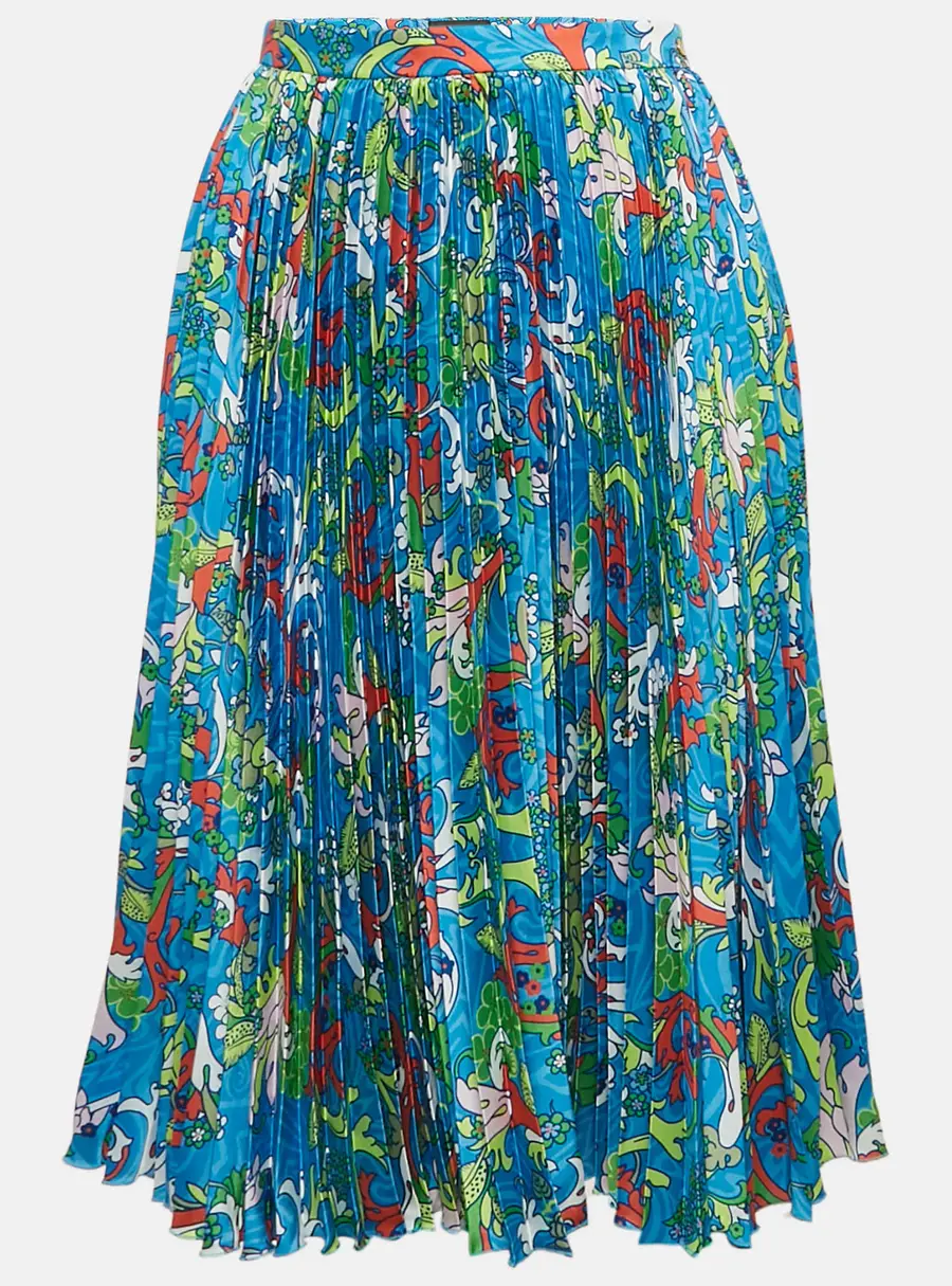 Versace Kids Multicolor/Blue Baroccofest Print Plisse Skirt 10 Yrs