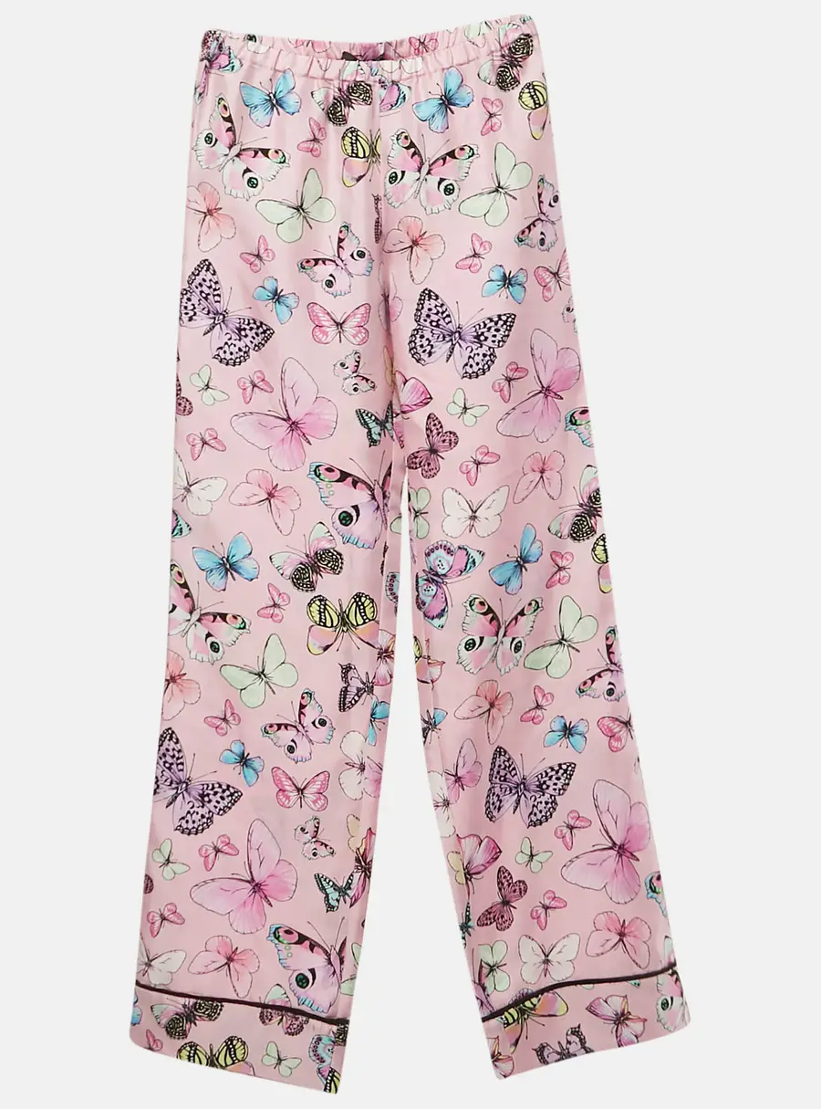 Versace Pink Butterfly Print Silk Trousers 10 Yrs